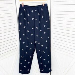 Talbots Irish Linen Paris Embroidered Trouser Pants Blue 6 Eiffel Tower